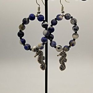 Seahorse Sodalite Hoop Earrings Handmade